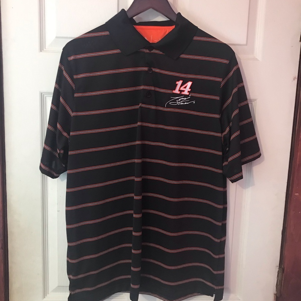 Tony Stewart Black & Orange Striped Golf Polo Shirt Mens Large L